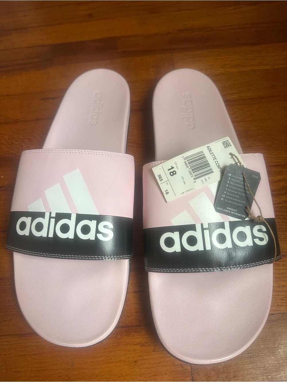 Adidas Unisex-Adult Adilette Comfort Sandals Slide Pink Black and White Size 18